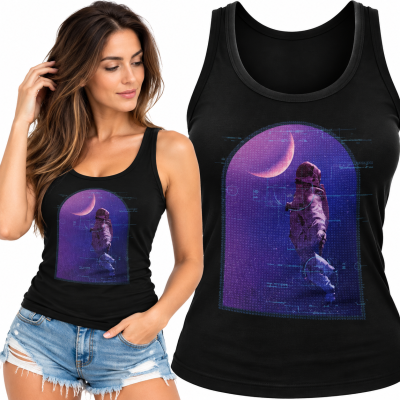 TANK TOP ŚMIESZNY DAMSKI ASTRONAUT GLITCH